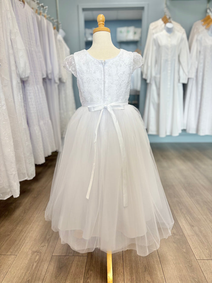 girl's white dress with beaded bodice