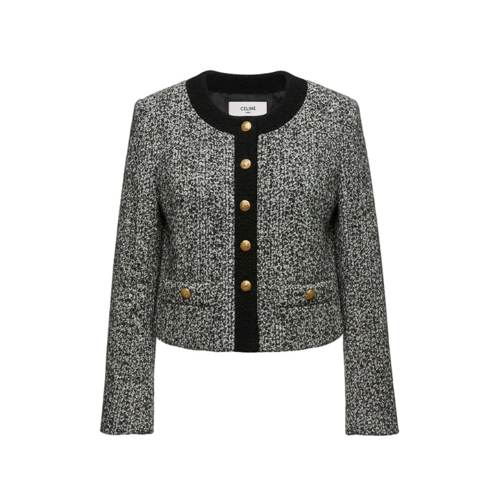 CELINE SALT AND PEPPER TWEED JACKET - SIZE 38