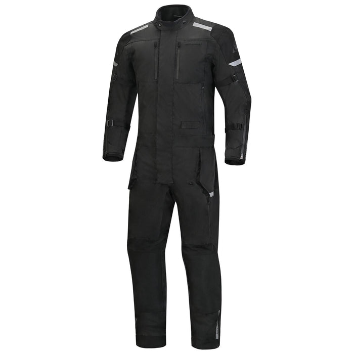 Tourmaster Centurion Lite black one-piece motorcycle suit, front view