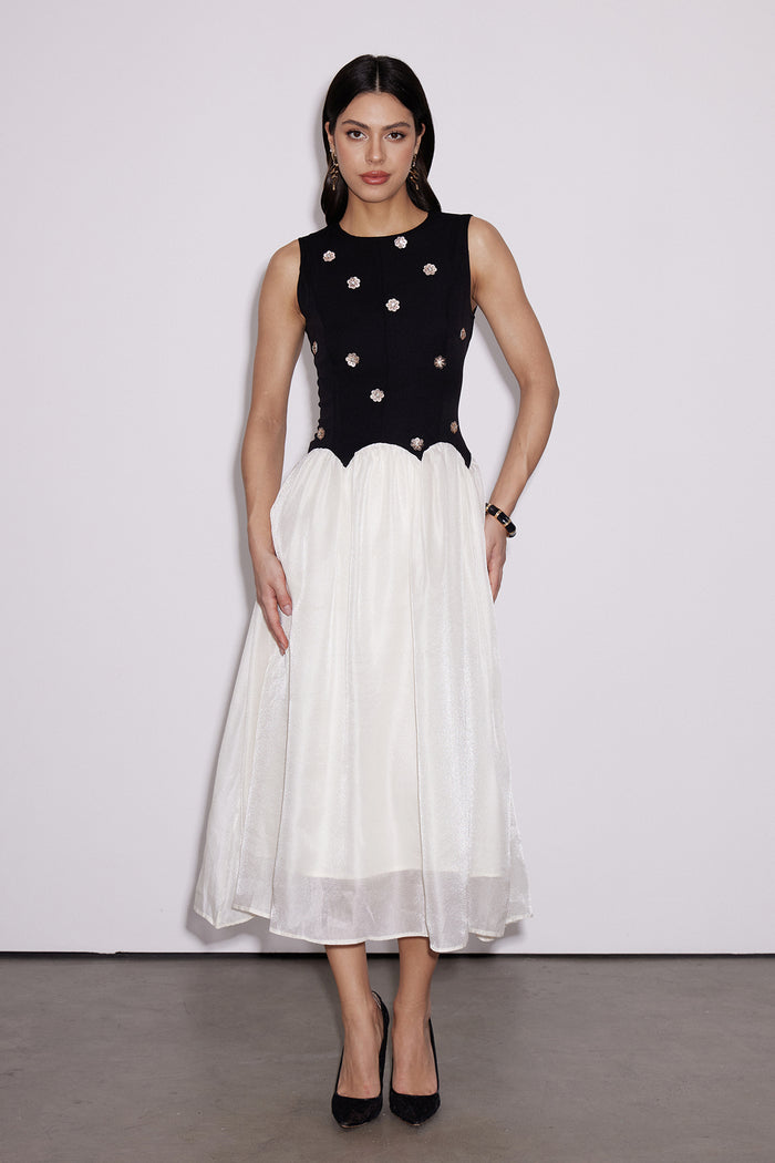Ceres Sequin Flower Glitter Midi Dress