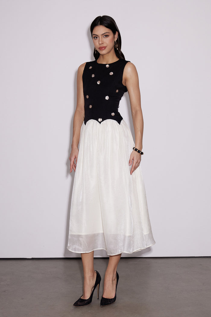 Ceres Sequin Flower Glitter Midi Dress