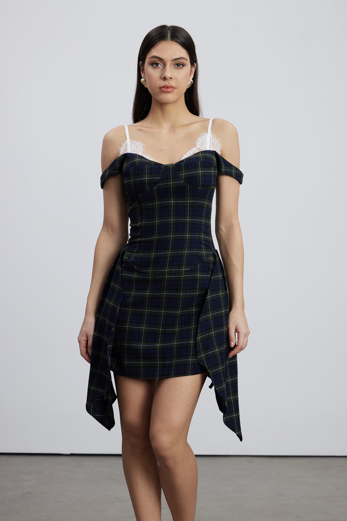 Ceyhun Grid Fringe Spaghetti Mini Dress
