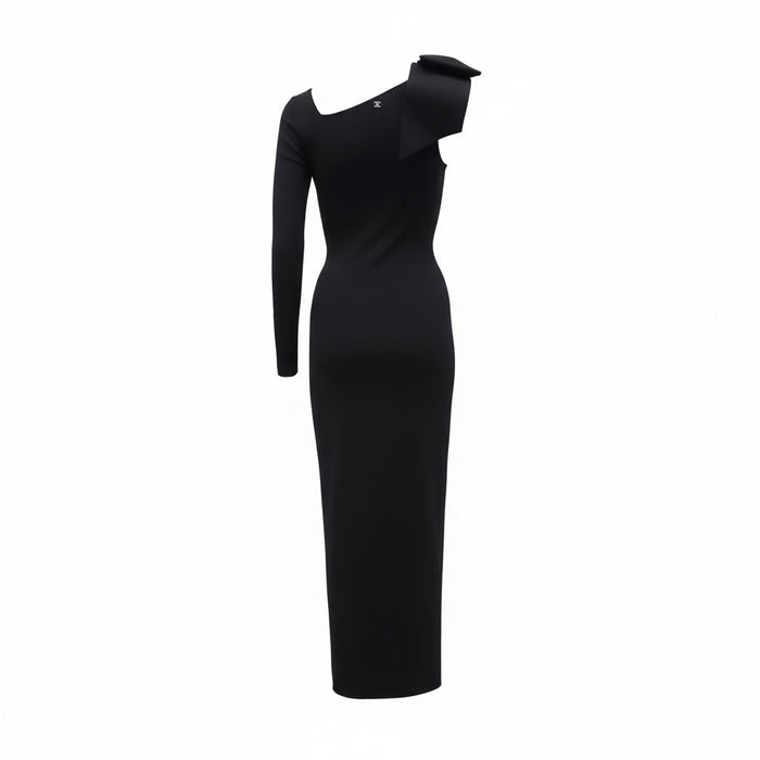 CHANEL BLACK GOWN WITH BOW - SIZE 36