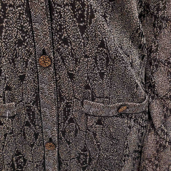 CHANEL METALLIC PATTERNED DRESS SET WITH MATCHING CARDIGAN - SIZE 40