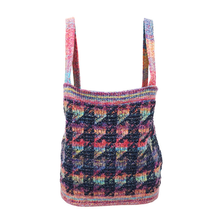 CHANEL MULTI-COLOUR HOUNDSTOOTH KNIT TANK TOP - SIZE 42