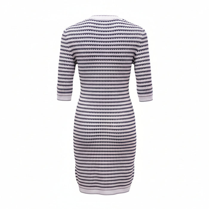 CHANEL PINK AND BLUE CC KNIT DRESS - SIZE 42