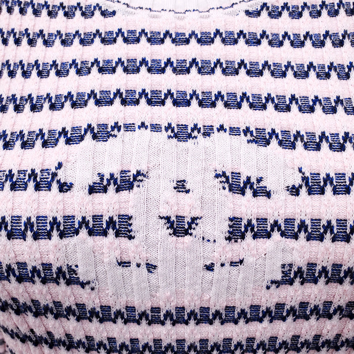 CHANEL PINK AND BLUE CC KNIT DRESS - SIZE 42