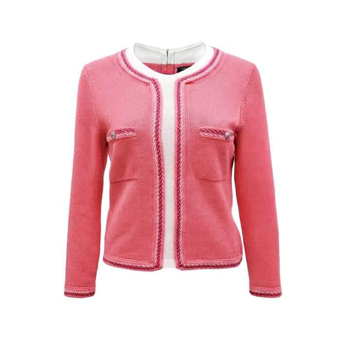 CHANEL PINK CASHMERE SWEATER WITH ZIPPER AND SNOWFLAKE BUTTONS - SIZE 36
