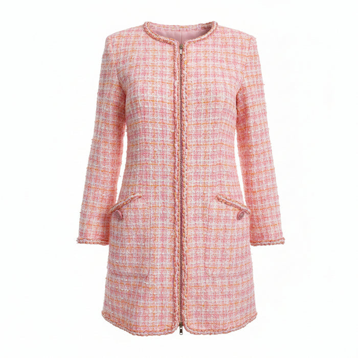 CHANEL PINK TWEED COAT - SIZE 36