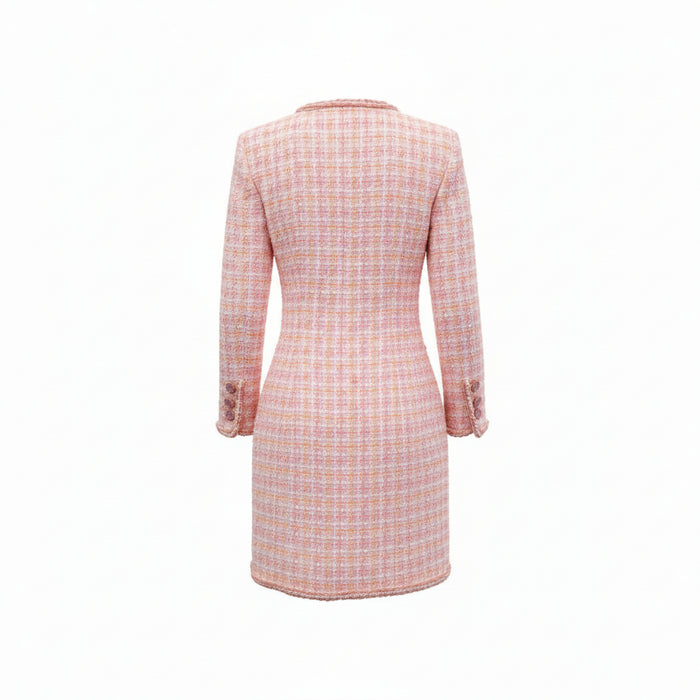 CHANEL PINK TWEED COAT - SIZE 36