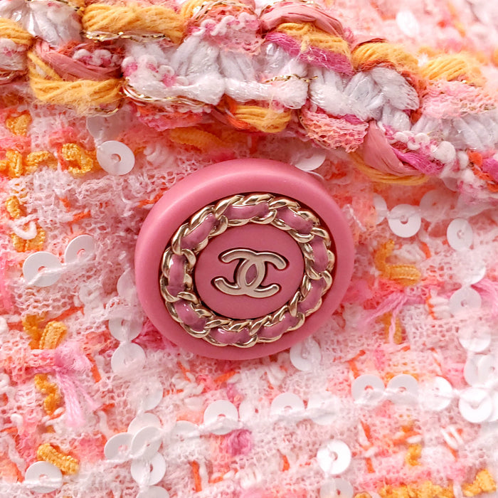 CHANEL PINK TWEED COAT - SIZE 36