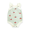 Cherry Stripe Embroidered Baby Ruffle Romper (Organic Cotton)