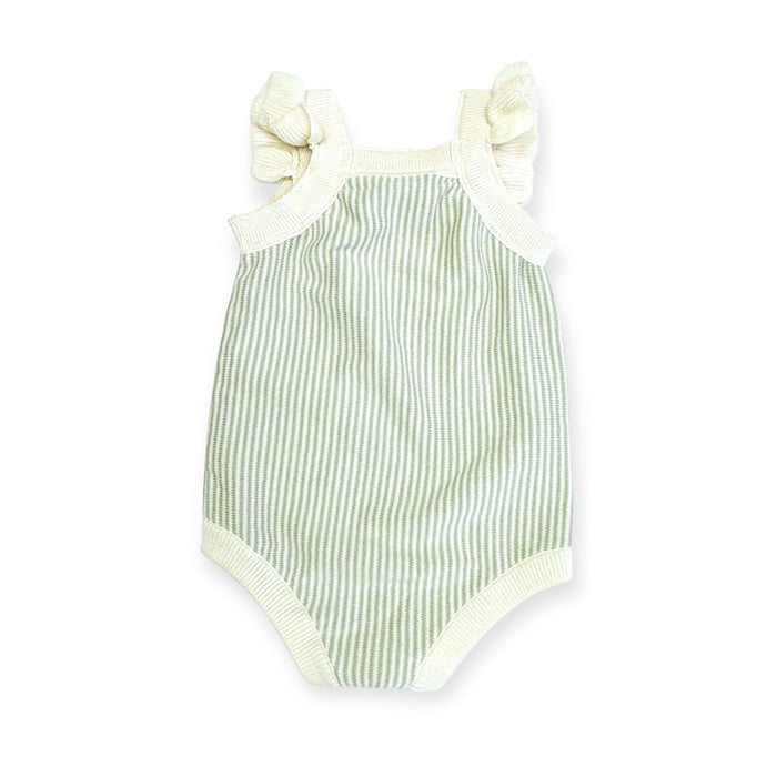 Cherry Stripe Embroidered Baby Ruffle Romper Back (Organic Cotton)