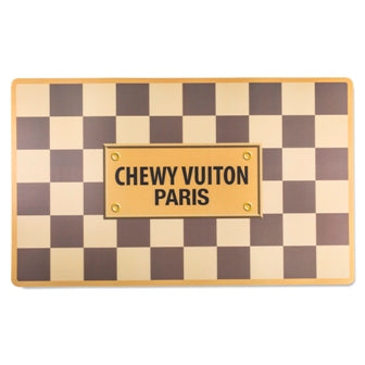Chewy Vuiton Checker Dog Bowls and Placemat