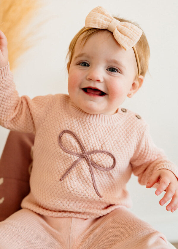Chloe Bow Sweater Knit Baby Pullover (Organic Cotton)