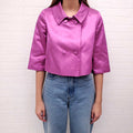 CHRISTIAN DIOR PURPLE CROPPED PEAU DE SOIE BLAZER - SIZE 6