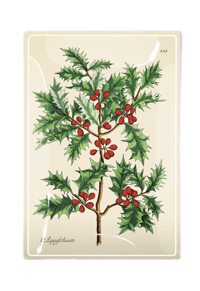 Christmas Wild Holly Decoupage Glass Tray - Ben's Garden