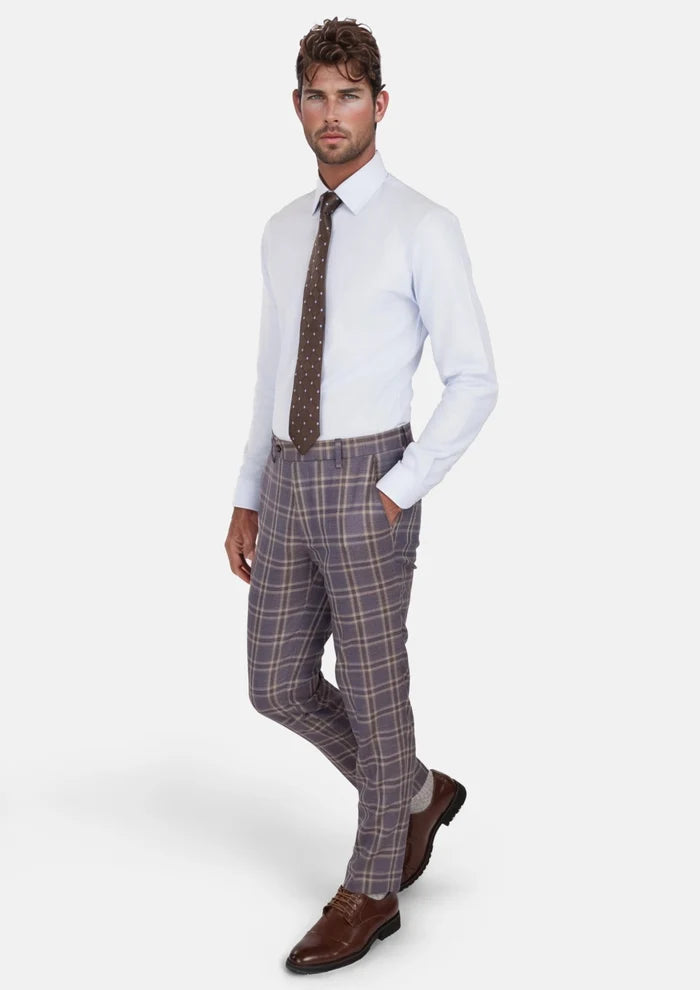 Cincinnati Lilac Checked Pants - SARTORO