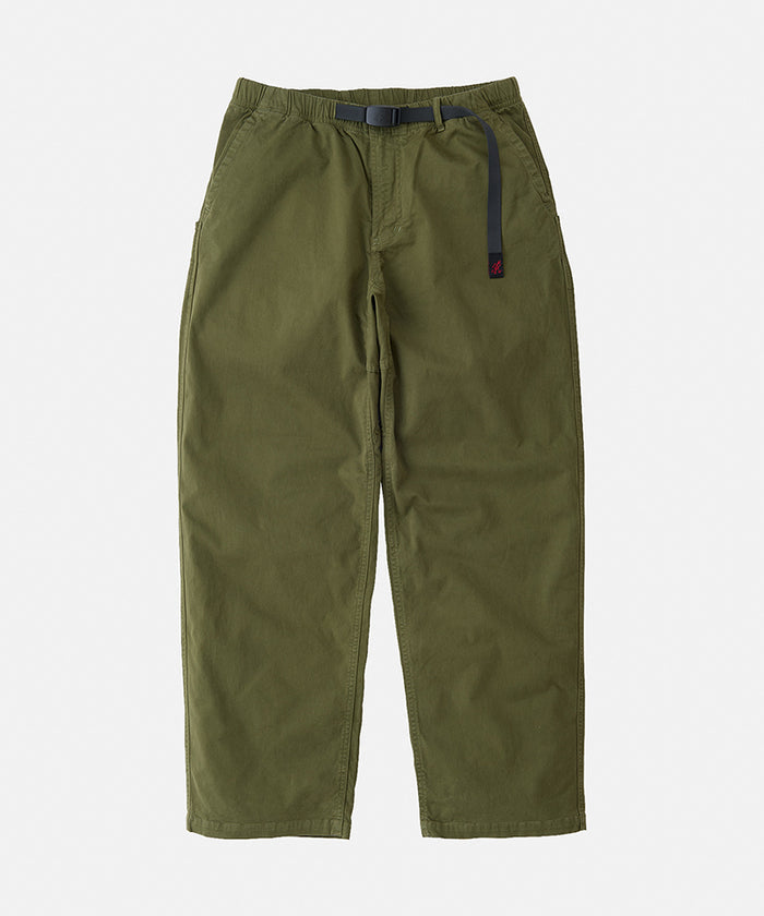 Olive Gramicci Cliff Pants with a belt against a light-tone background.