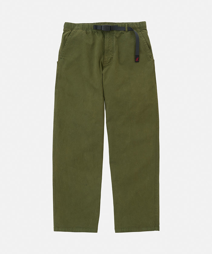 Olive Gramicci Cliff Pants with a belt against a light-tone background.