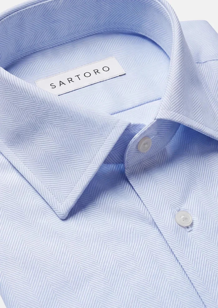 Cloud Blue Herringbone Shirt - SARTORO