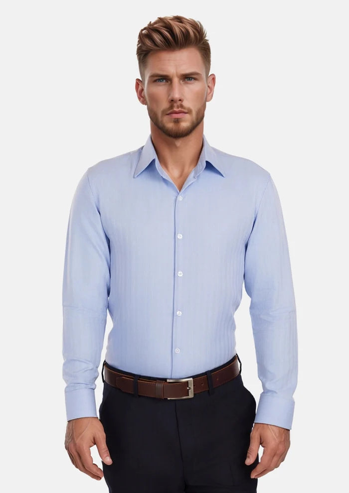 Lightblue Herringbone Shirt - SARTORO
