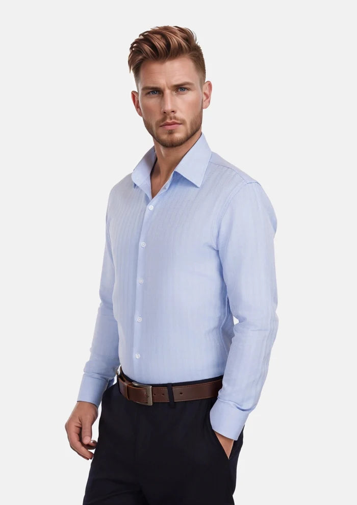 Lightblue Herringbone Shirt - SARTORO