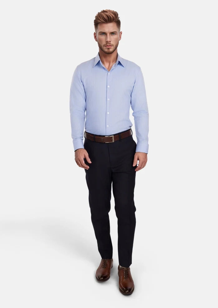 Lightblue Herringbone Shirt - SARTORO