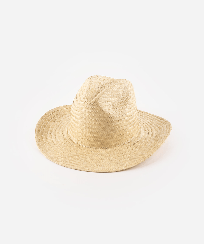 A natural colored straw cowboy hat with a classic pinched crown and a wavy western upturned brim, displayed against a white background. #color_natural