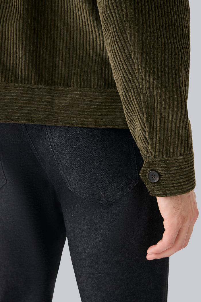 Back hand sleeve of Corduroy Zip Jacket in Dark Olive