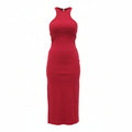 COURRÈGES RED SCUBA 90'S RIBBED MAXI DRESS- SIZE M