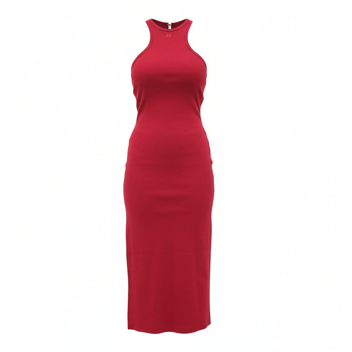 COURRÈGES RED SCUBA 90'S RIBBED MAXI DRESS- SIZE M