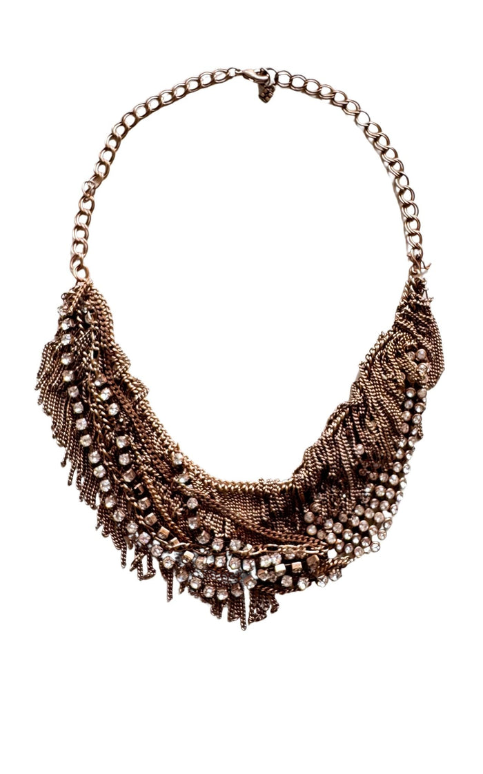 BCBGMAXAZRIA crystal embellished chain fringe statement necklace