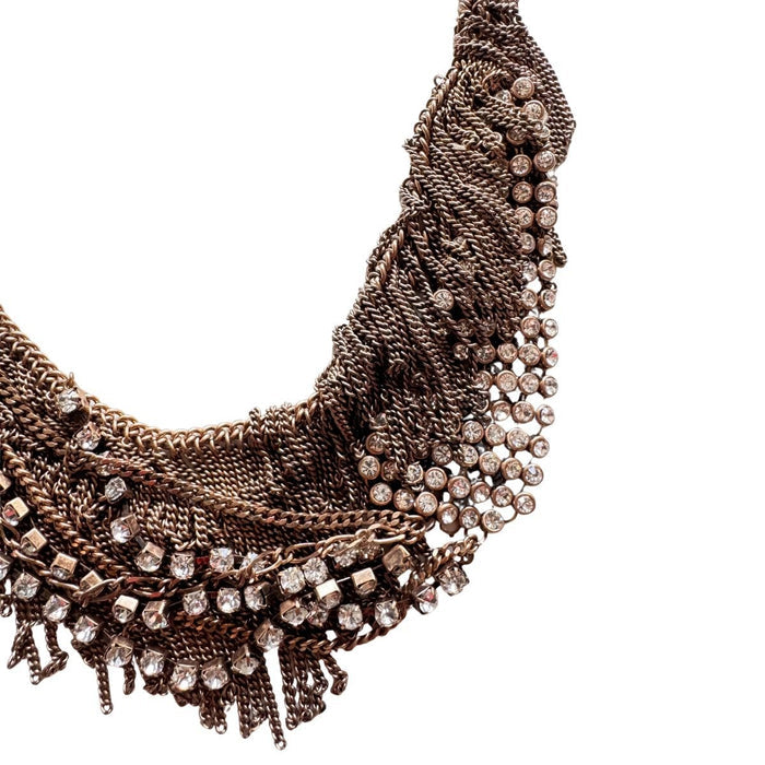 BCBGMAXAZRIA crystal embellished chain fringe statement necklace
