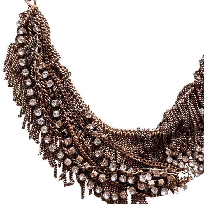 BCBGMAXAZRIA crystal embellished chain fringe statement necklace