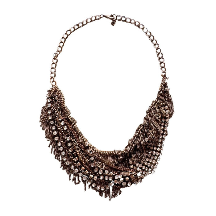 BCBGMAXAZRIA crystal embellished chain fringe statement necklace