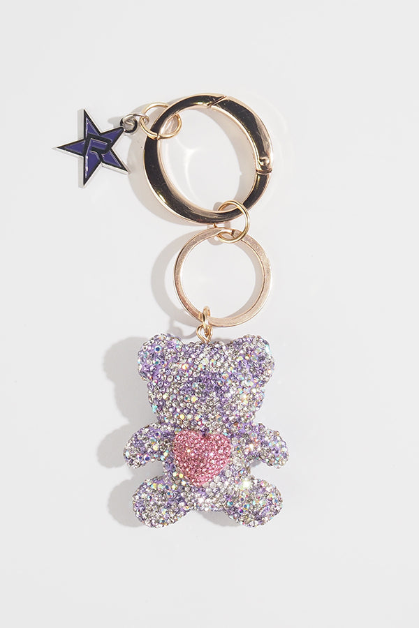 Crystal Teddy Heart Keychain in Purple