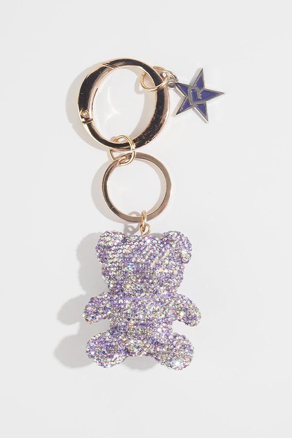 Crystal Teddy Heart Keychain in Purple
