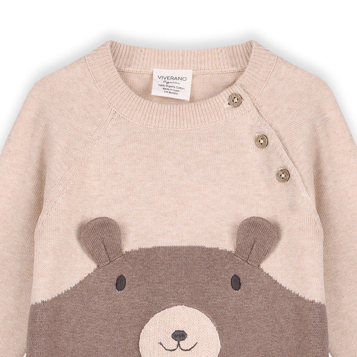 Cuddly Bear Embroidered Sweater Knit Baby Jumpsuit (Organic Cotton)