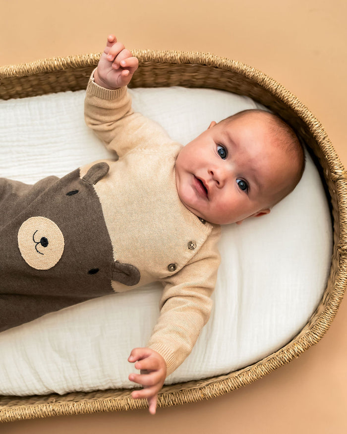 Cuddly Bear Embroidered Sweater Knit Baby Jumpsuit (Organic Cotton)