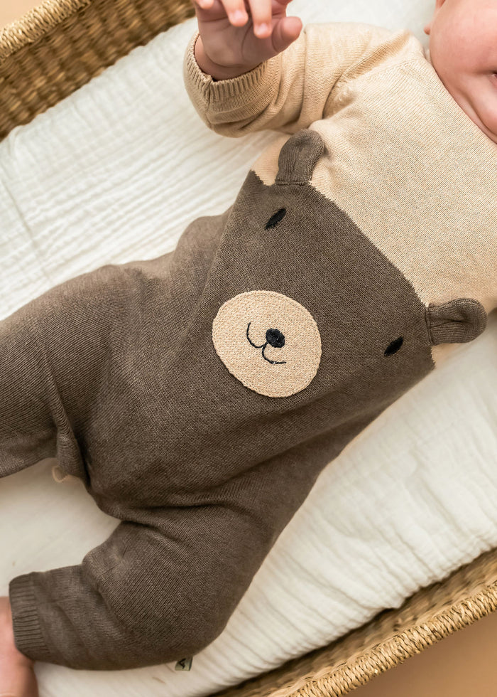 Cuddly Bear Embroidered Sweater Knit Baby Jumpsuit (Organic Cotton)