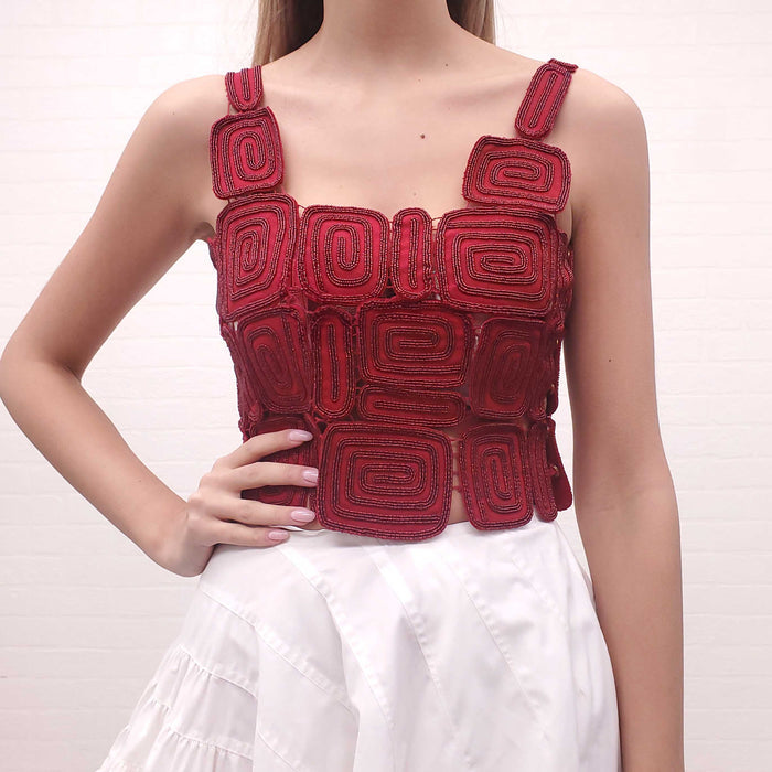 CULT GAIA REIA BEADED WOVEN WOOL BLEND TOP - SIZE S