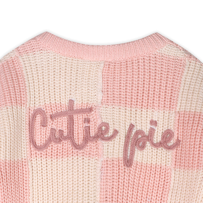 Cutie Pie Embroidered Checkered Slouchy Knit Baby Pullover (Organic Cotton)