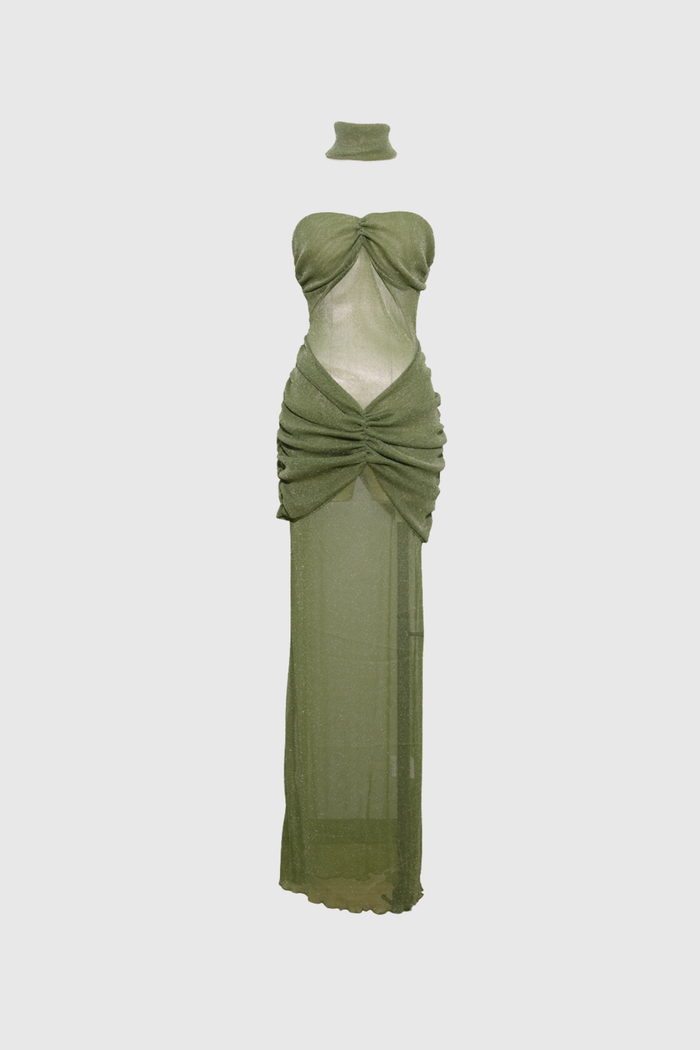 Daedalus Strapless Sequin Maxi Dress In Green