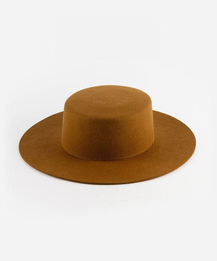 A brown boater hat on a plain background #color_brown