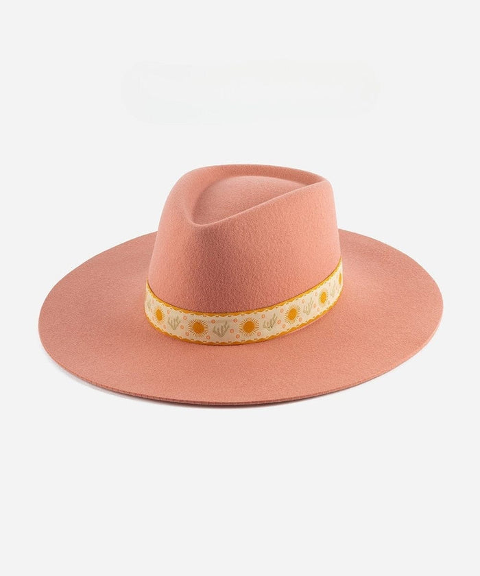 A pink Dakota Dae Triangle Crown hat with a band on a plain background #color_pink