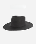 A dark grey fedora hat with a triangle crown on a white background #color_dark grey