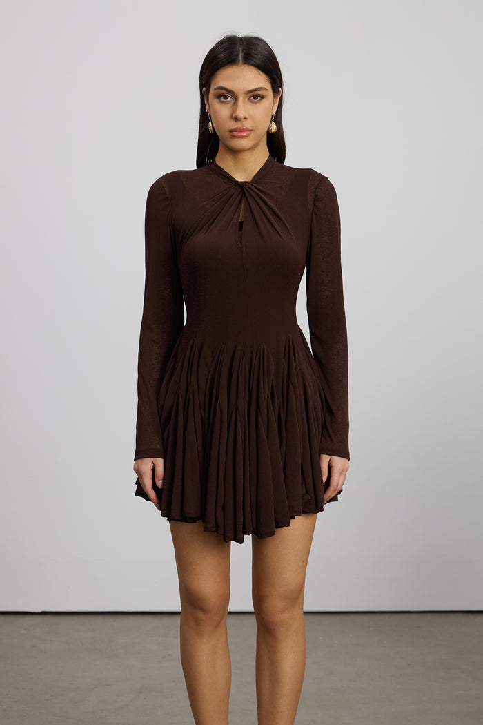 Dany Ruffle Twist Mini Dress In Brown