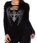 Dark Angel Long Sleeve: Description
Dark Angel Long Sleeve silver stone,Celtic cross and wings graphic