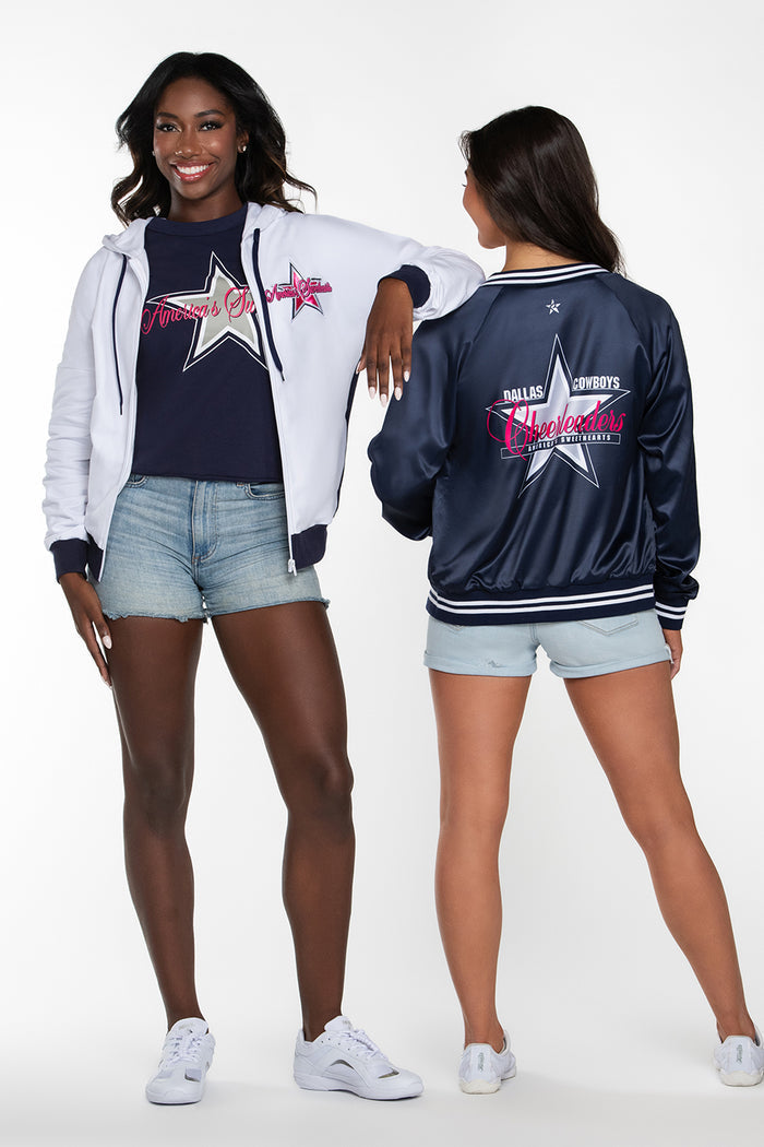 DCC Satin Bomber Jacket in Navy